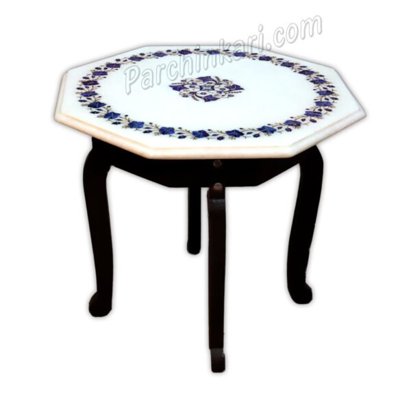 Indian Taj Mahal Art Table Top in White Marble