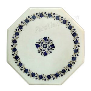 Indian Taj Mahal Art Table Top in White Marble