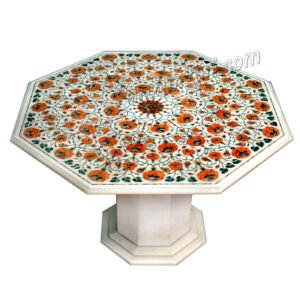 New Design White Marble Coffee Table with Carnelian Design