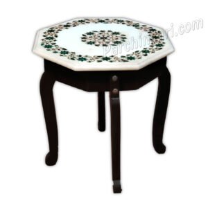 Octangle Shape Coffee table in White Marble Inlay Art