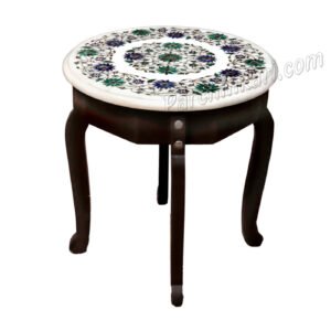 Round Marble Coffee Table with Flower Inlay Art