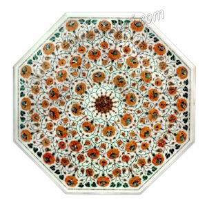 New Design White Marble Coffee Table with Carnelian Design