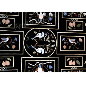 Dinner Table in Stone Art | Black Marble Pietredura Design Table Top | Inlay Art Table Top