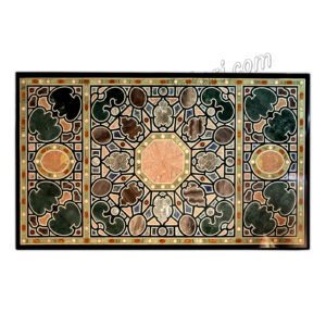 Florence Table Top for Dinner | Dinner Table in Black Marble | Italian Pietredura Art