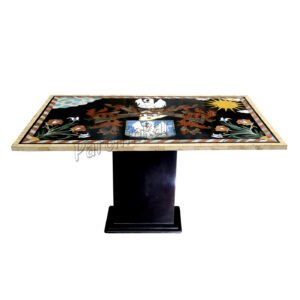 Scenery Design Table Top in Black Marble Inlay Art