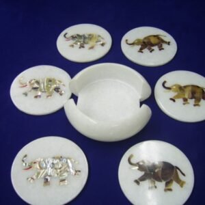 Marble Elephant Coasters Set with Inlaid Art