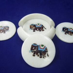 Marble Elephant Coasters Set with Inlaid Art