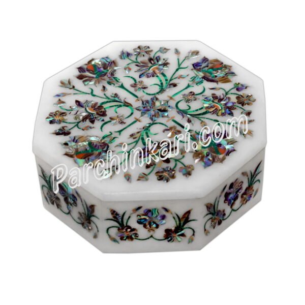 Abalone Box in White Marble Inlay Art