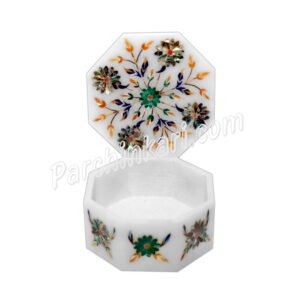 White Marble Abalone Box with Flower Inlaid Art