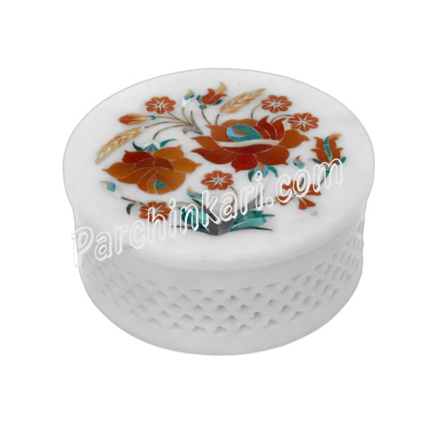 Lattice Marble Jewelry Box for Gifts with Flower Art