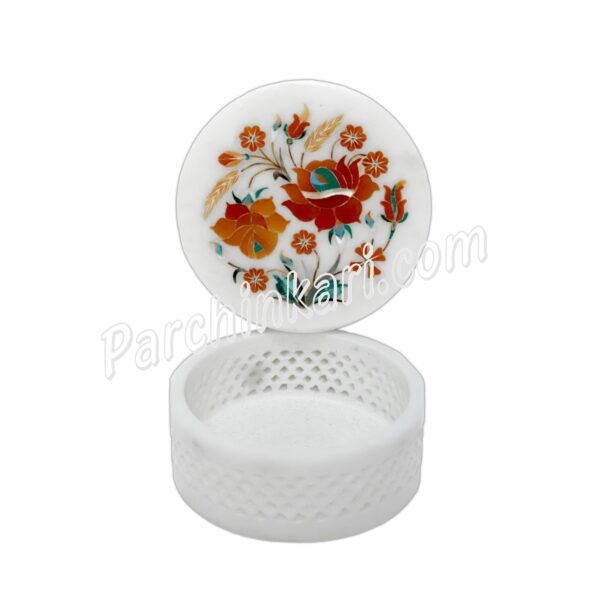 Lattice Marble Jewelry Box for Gifts with Flower Art