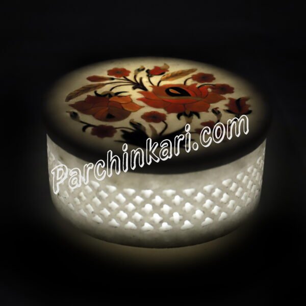 Lattice Marble Jewelry Box for Gifts with Flower Art