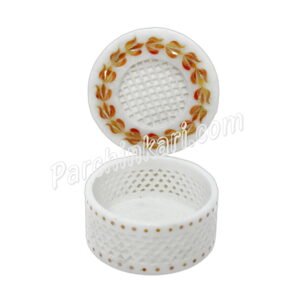 Lattice Art Jewelry Box in White Marble with Flower Inlaid