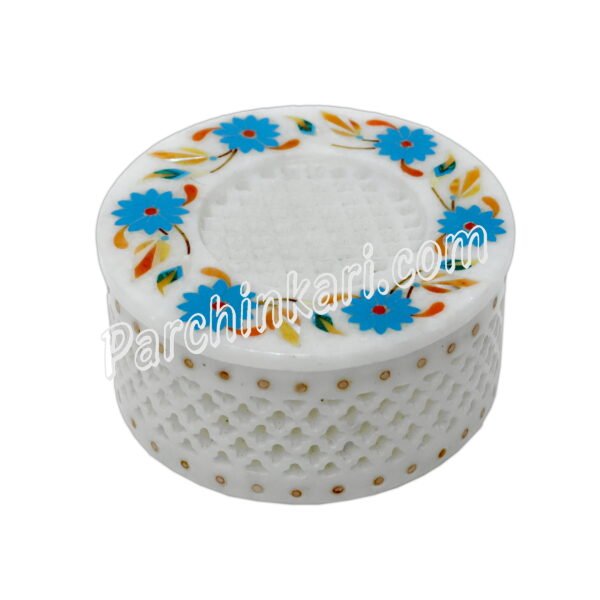 Turquoise Box for Gifts in white Marble Lattice Art