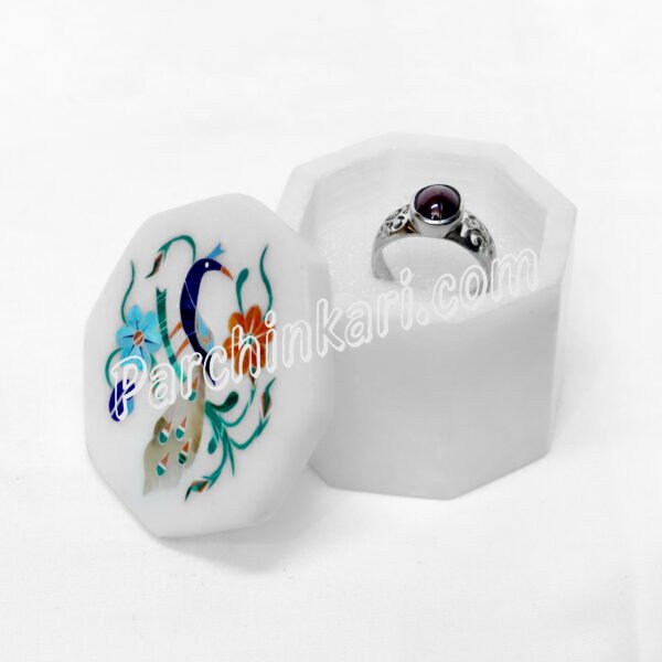 Marble Wedding Ring Box for Gifts with Flower Inlaid Art