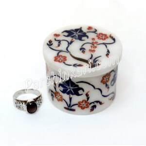 Round Box for Wedding Ring in White Marble Inlay Art