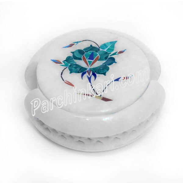 Tea Coasters Set in White Marble Inlay Art