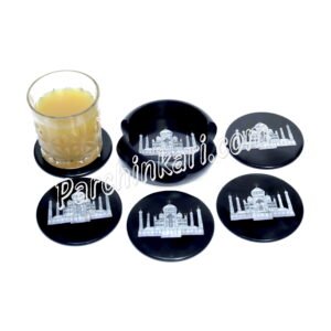 Black Marble Coasters Set with Taj Mahal Design in MOP