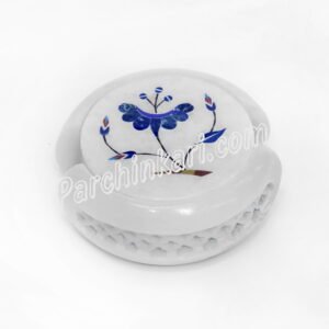 White Marble Coasters Set with Hibiscus Flower Inlaid