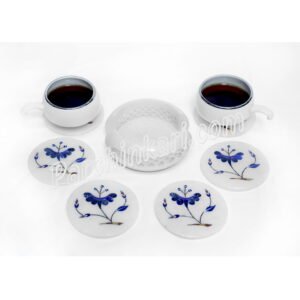 White Marble Coasters Set with Hibiscus Flower Inlaid