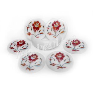 White Marble Coasters Set with Hibiscus Flower Inlaid (Copy)