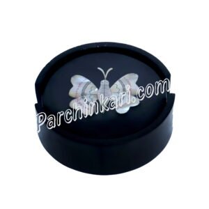 Butterfly Design Coasters Set in Black Marble with MOP