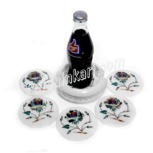 Abalone Coasters Set in White Marble Inlaid Art