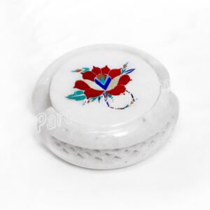 PietraDura Coasters Set in white Marble with Red Rose