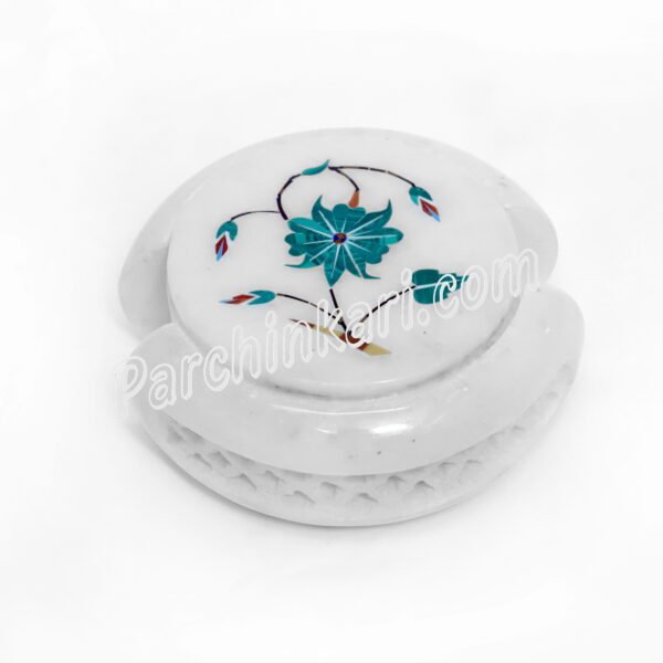 Indian Handcrafted Coasters Set in white Makhrana Marble