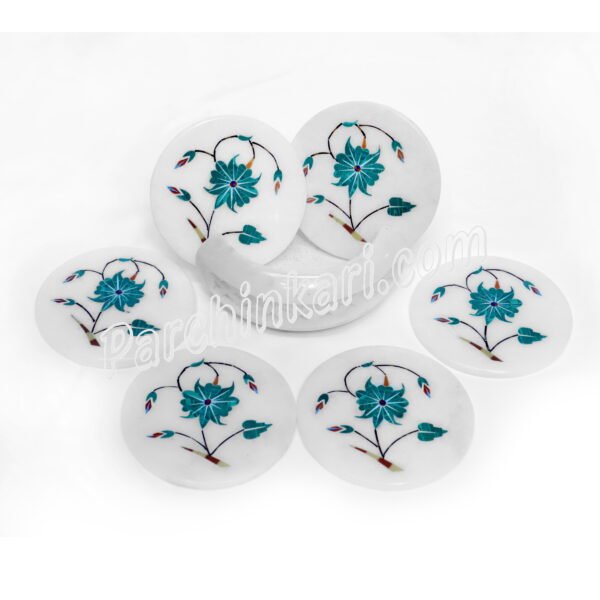 Indian Handcrafted Coasters Set in white Makhrana Marble