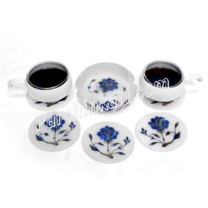 Blue Lapis Lazuli Coasters Set in White Marble