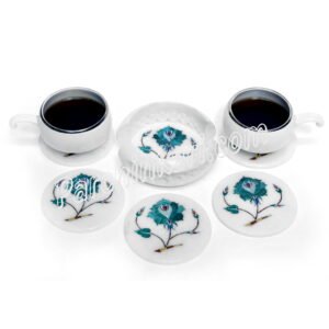Tea Coasters Set in White Marble Inlaid Art