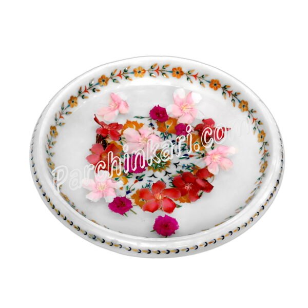 Marble Fruit Bowl with Flower Inlaid Art