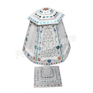 White Marble Lamp with Lattice and Inlaid Work